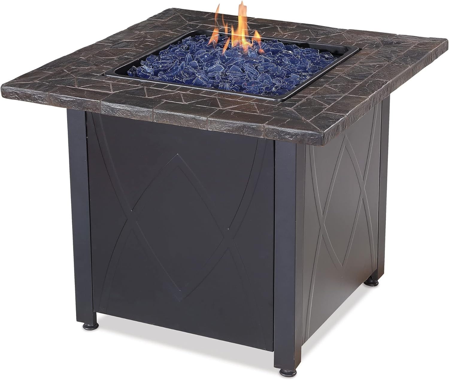 30 Inch Square 30,000 BTU Outdoor Propane Gas Patio Fire Table with Blue Fire Glass and Protective Cover