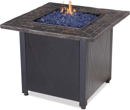 30 Inch Square 30,000 BTU Outdoor Propane Gas Patio Fire Table with Blue Fire Glass and Protective Cover