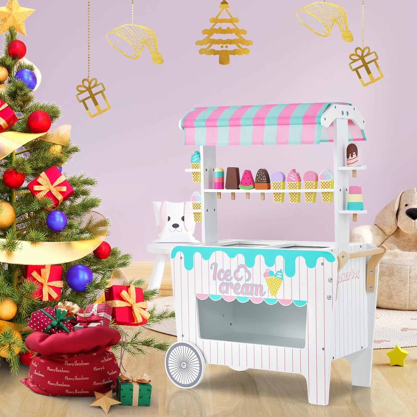 Wooden Grocery Store Playset w/12 Pieces Play Accessories