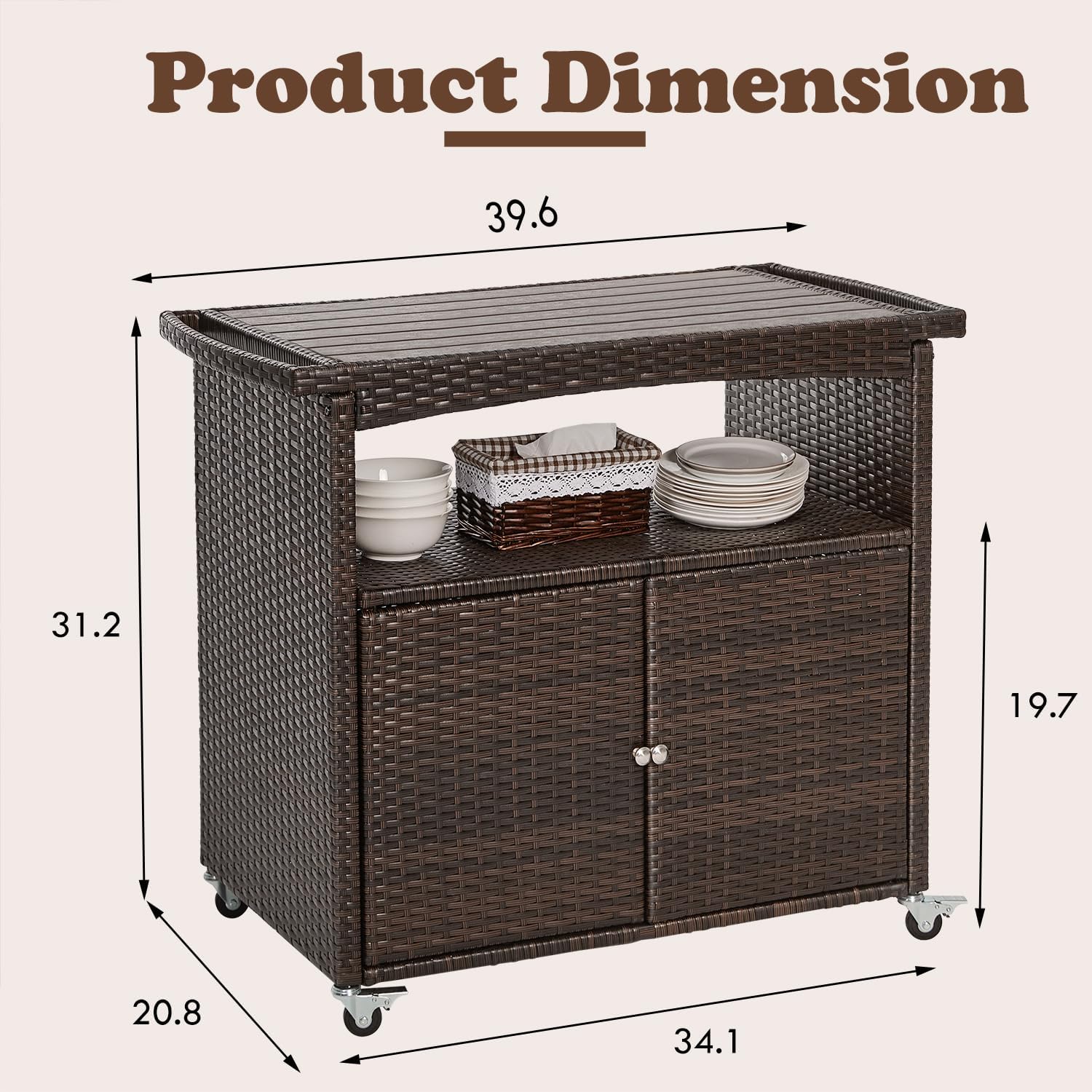 Outdoor Storage Cabinet,Outdoor Cabinet for Patio Outdoor Bar Cart with Rolling Heels