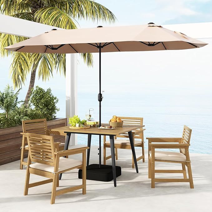 4-Person Outdoor Dining Table, 42.5” Acacia Wood Patio Table with 1.9” Umbrella Hole