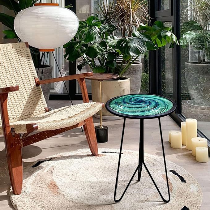 Small Round End Table, Metal Side Table Outdoor