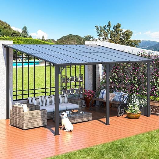 14' x 10' Gazebo for Patio, Hard Top Lean to Gazebo Pergola with Roof (140 Sq.Ft Shaded), Large Wall-Mounted Heavy Duty Awnings for Patio, Decks, Backyard and More