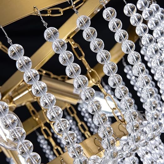 Beaded Chandelier for Dining Room, Modern Gold Pendant Hanging Light 3 Tiers, Boho Crystal Chandelier for Bathroom,Foyer,Entryway, Brushed Brass Finished with Glass Bead (Glass Bead)
