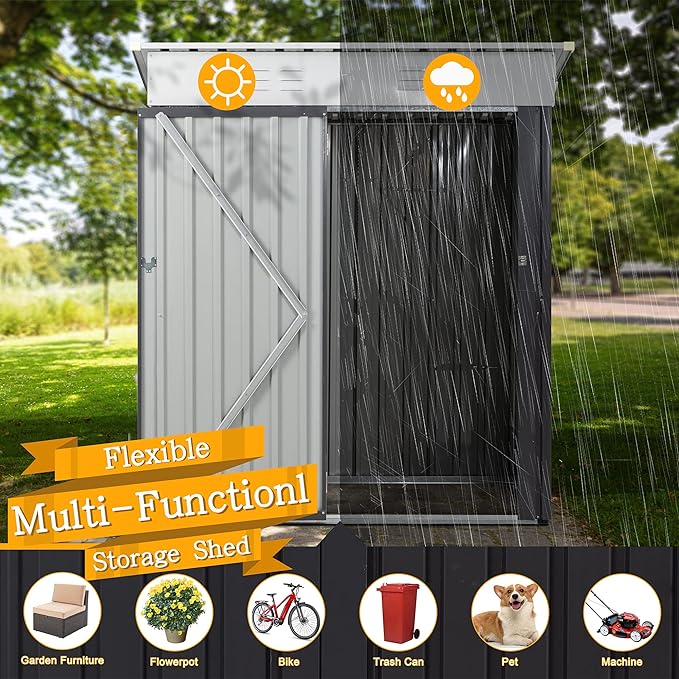 5x3 FT Outdoor Storage Shed, Waterproof Metal Garden Sheds with Lockable Single Door