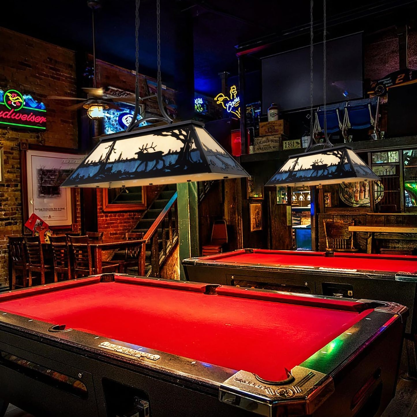 Tiffany Pool Table Light 3 Lights, Rustic Bear Chandelier for Kitchen Island, Cabin, Billiards Table Lamp