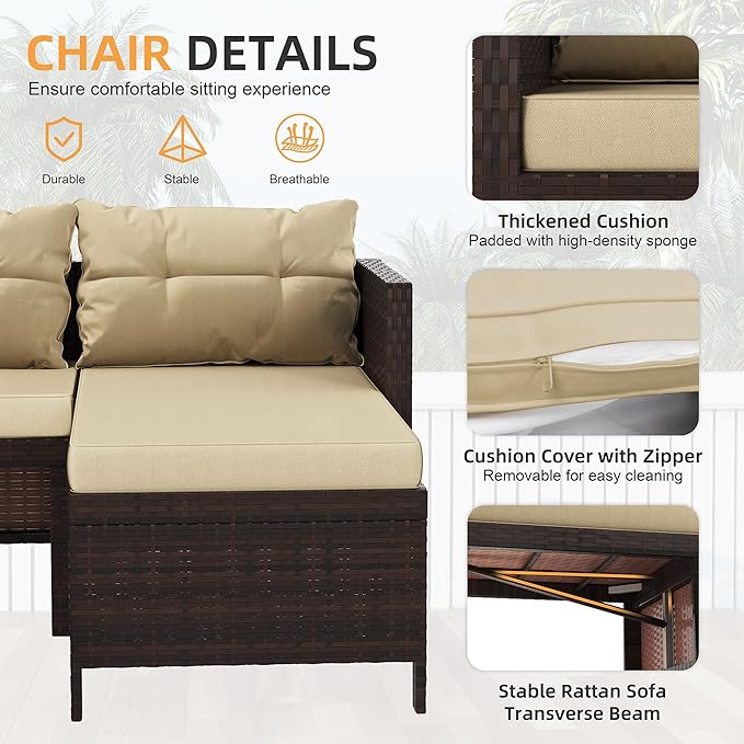 Outdoor Patio Furniture Sets, Wicker Patio sectional Sets 3-Piece