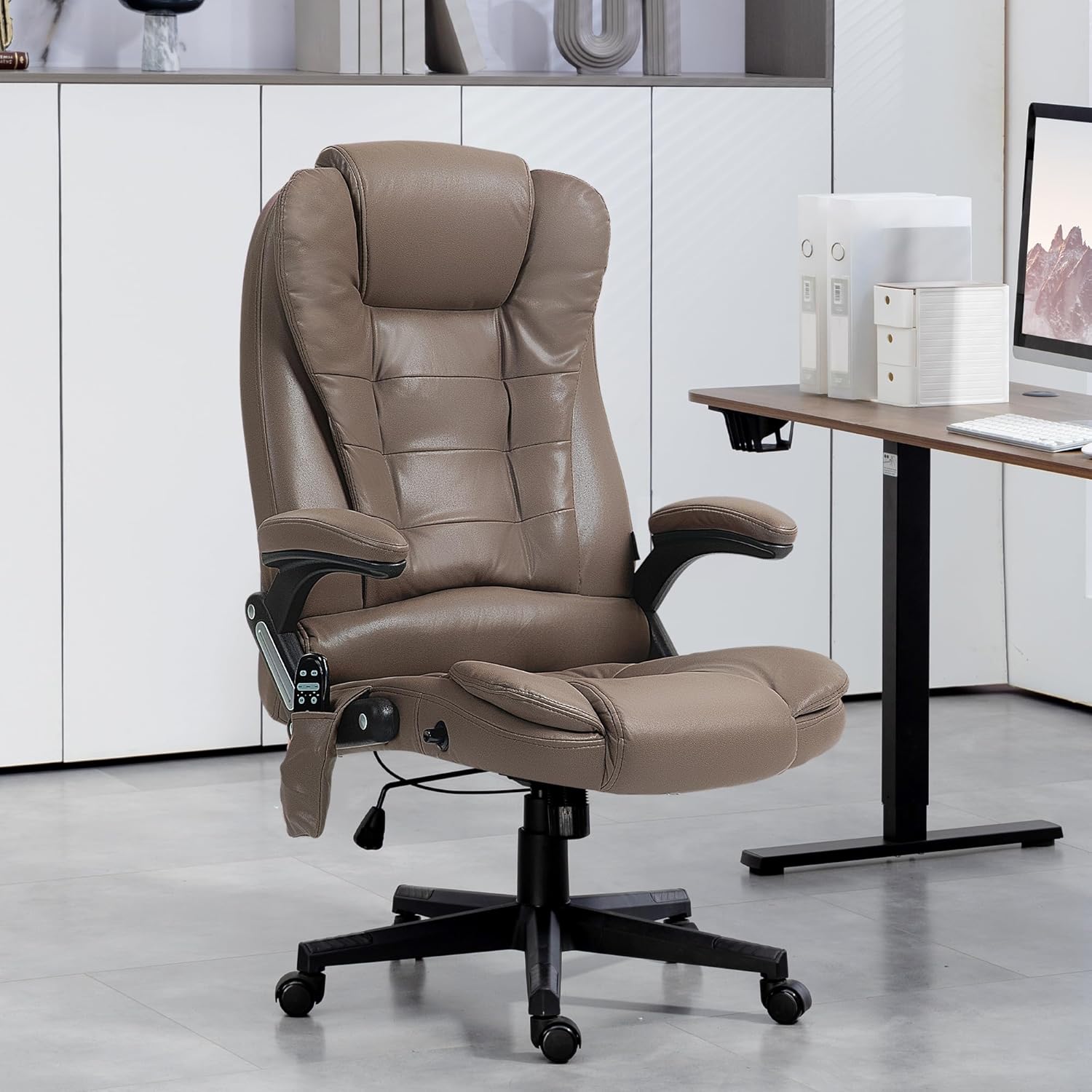 6 Point Vibrating Massage Office Chair with Heat, Microfiber High Back Executive Office Chair with Reclining Backrest