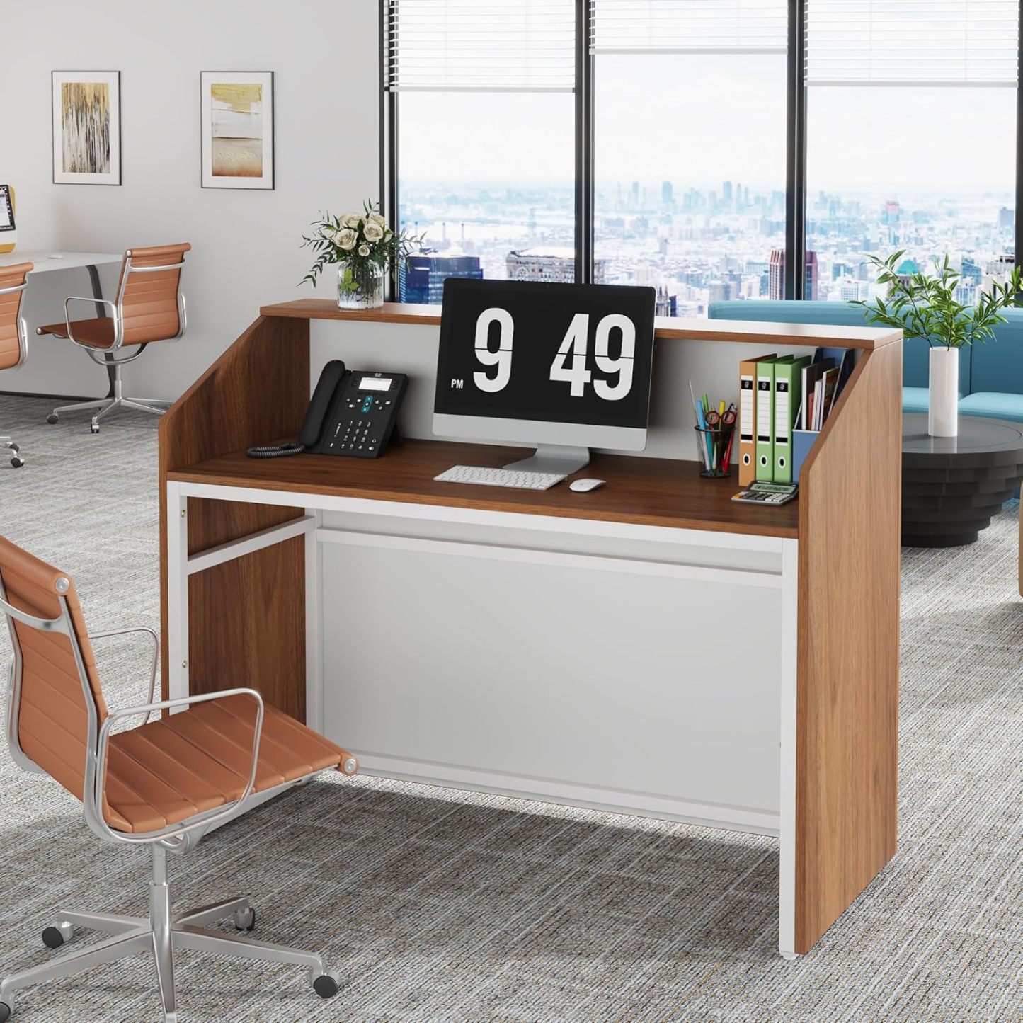 Modern Front Desk Reception Room Table with Cable Grommet, 47 inch Retail Counter