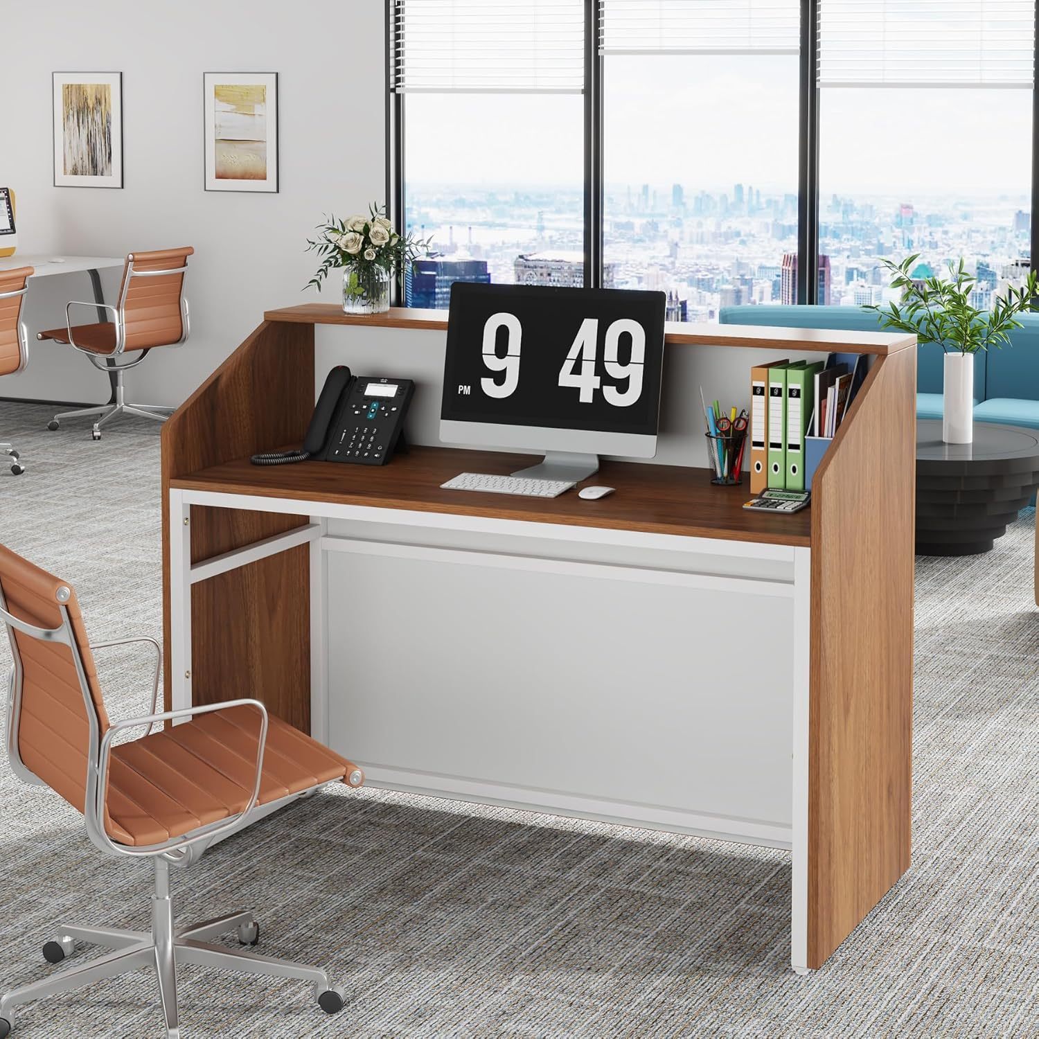 Modern Front Desk Reception Room Table with Cable Grommet, 47 inch Retail Counter