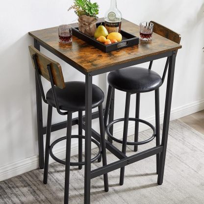Bar Table and Chairs Set for 2, 3-Piece Small Square Pub Bistro Table and Upholstered Stools with Backrest