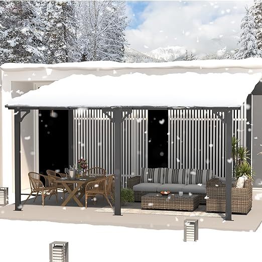 14' x 10' Gazebo for Patio, Hard Top Lean to Gazebo Pergola with Roof (140 Sq.Ft Shaded), Large Wall-Mounted Heavy Duty Awnings for Patio, Decks, Backyard and More