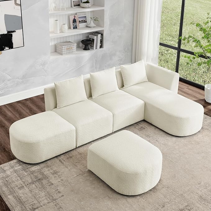 Modular Sectional Sofa, Boucle L-Shaped Couch with Left Side Chaise