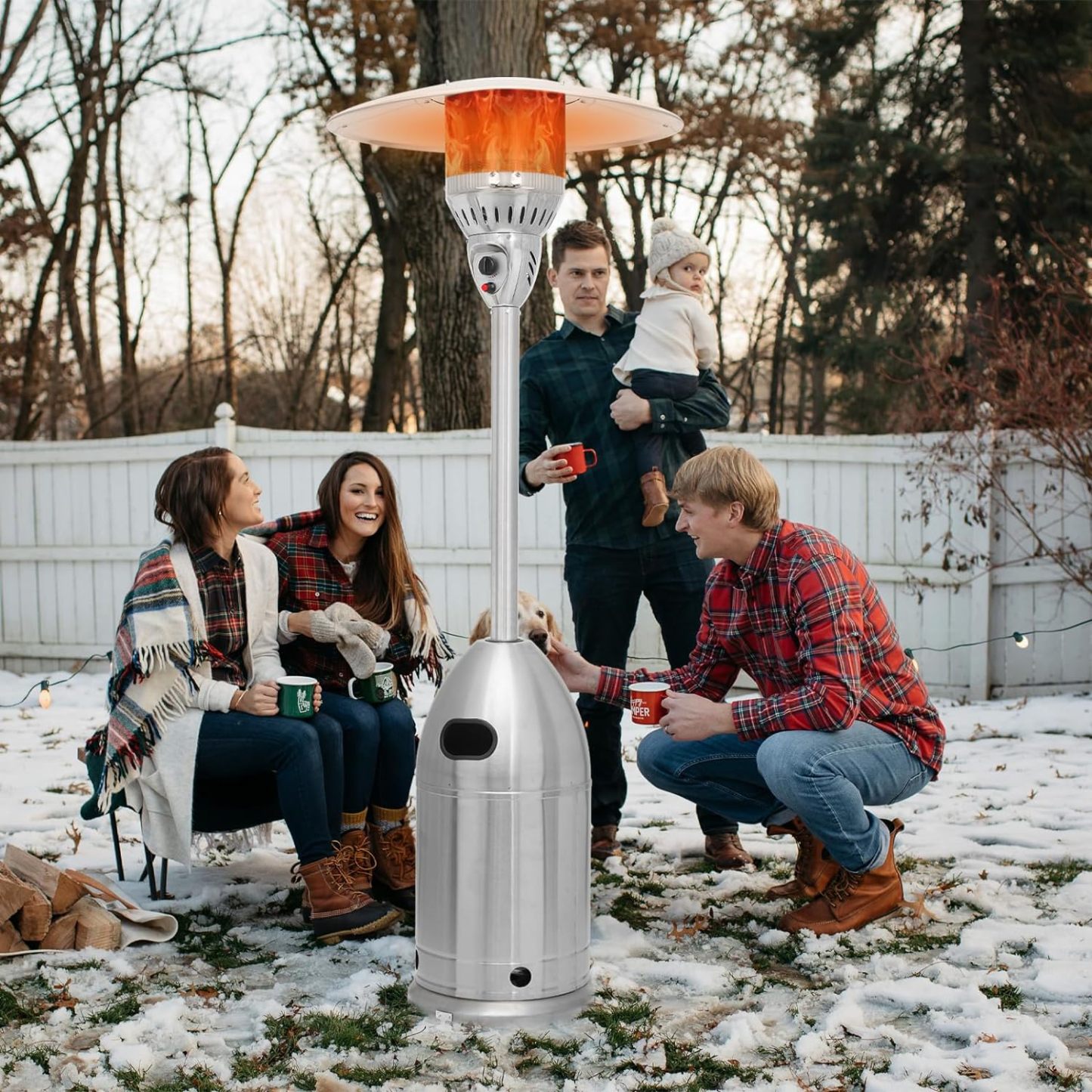 41000 BTU Propane Patio Heater with Wheels and Stainless Steel Burner Outdoor Patio Heater for Commercial Use, Residential, Garden, Backyard, Porch, Deck, Balcony (Silver)