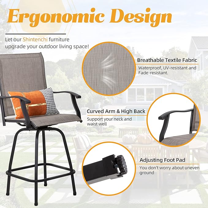 2 Piece Patio Swivel Bar Stools, Outdoor Height Bar Patio Stools& Bar Chairs Set of 2