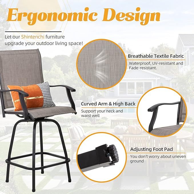 2 Piece Patio Swivel Bar Stools, Outdoor Height Bar Patio Stools& Bar Chairs Set of 2