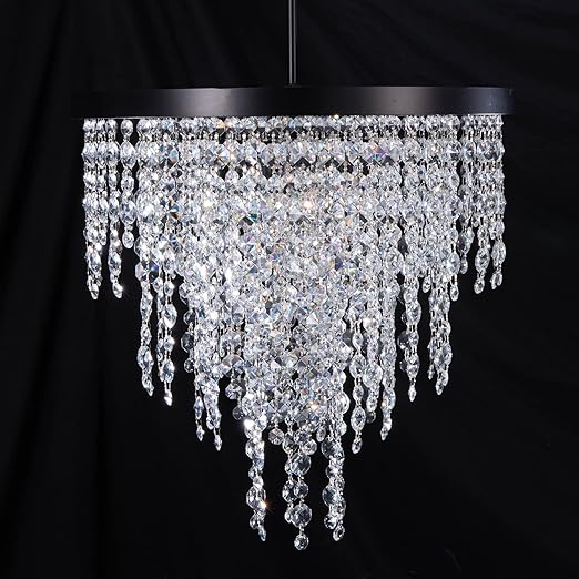 Black Crystal Chandelier 24 inch, 3-Tier Modern Round K9 Crystals Light Fixtures for Dining Room, Contemporary Pendant Light FixtureKitchen Island, Living Room, Bedroom,Foyer