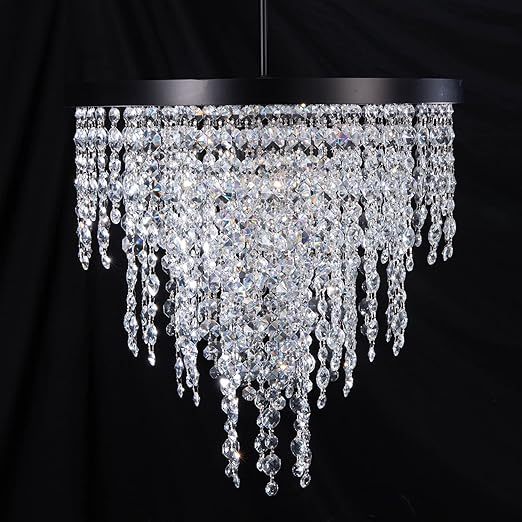 Black Crystal Chandelier 24 inch, 3-Tier Modern Round K9 Crystals Light Fixtures for Dining Room, Contemporary Pendant Light FixtureKitchen Island, Living Room, Bedroom,Foyer