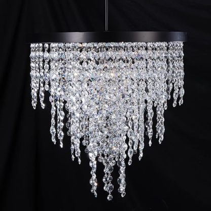 Black Crystal Chandelier 24 inch, 3-Tier Modern Round K9 Crystals Light Fixtures for Dining Room, Contemporary Pendant Light FixtureKitchen Island, Living Room, Bedroom,Foyer