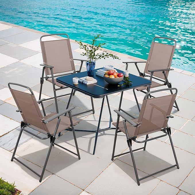 Outdoor Folding Dining Chairs Set of 4, Folding Lawn Chairs with Textilene mesh Fabric and Metal Frame