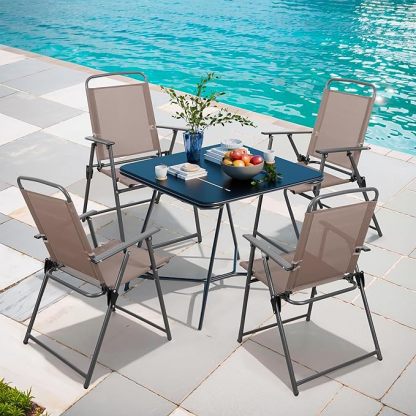 Outdoor Folding Dining Chairs Set of 4, Folding Lawn Chairs with Textilene mesh Fabric and Metal Frame
