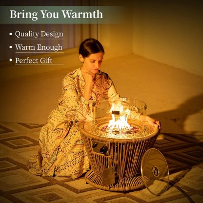 21'' Round Propane Natural Gas Fire Pit Espresso PE Wicker Fire Pit for Outdoor