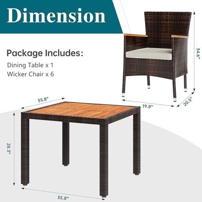 5 Piece Patio Dining Set, Wicker Patio Conversation Set with Wood Table Top