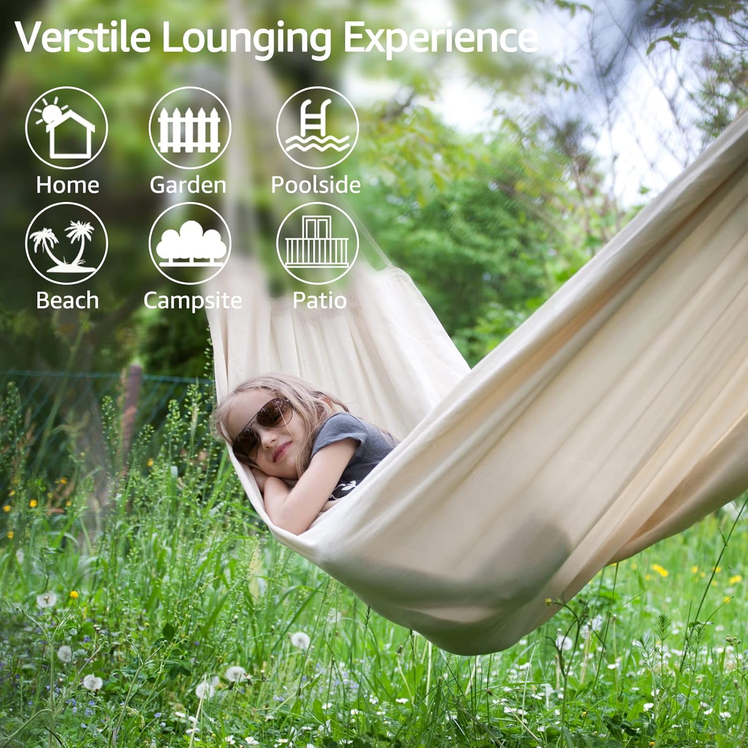 Garden Cotton Hammock Comfortable Fabric Hammock with Tree Straps for Hanging Durable Hammock Up to 660lbs Portable Hammock with Travel Bag,Perfect for Camping Outdoor/Indoor Patio Backyard