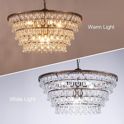 Crystal Chandelier Farmhouse 5 Tiers Crystal Light Fixtures Hanging Modern Bronze Ceiling Pendant Light, Chandeliers for Dining Room, Kitchen Island, Bedroom, Foyer, Entryway, Bar, W28-inch
