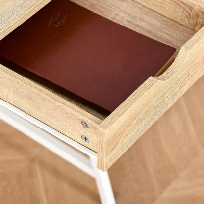 Computer Desk with A Frame for Small Spaces, Writing Table with Drawer and Storage Shelves