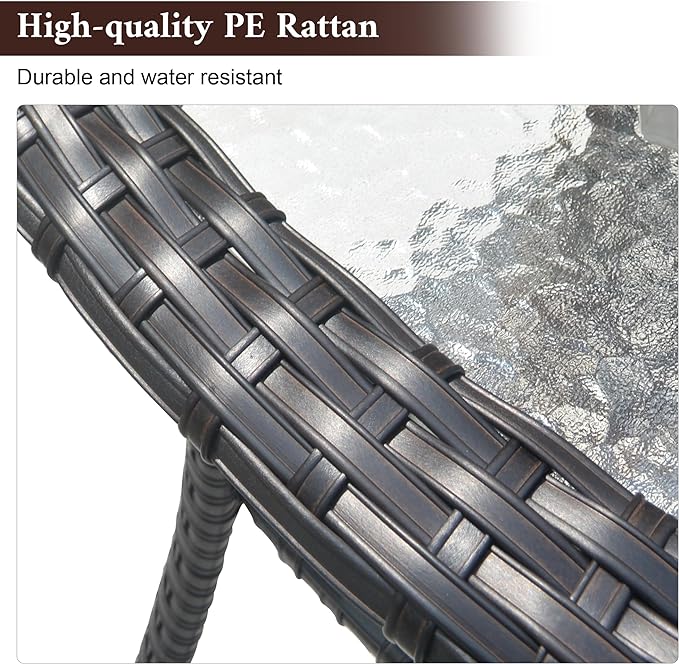 Patio Coffee Table Outdoor Rattan Wicker Side Table with Glass Top
