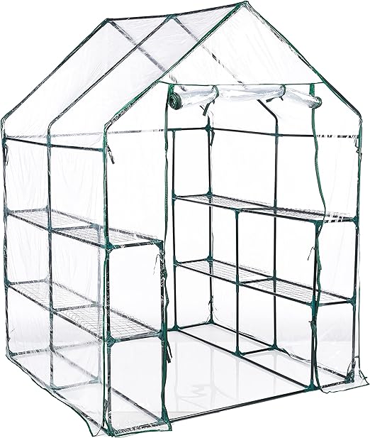 Walk in Greenhouse with 8 Sturdy Shelves and PVC Cover for Indoor or Outdoor Use - 56 x 56 x 76-Inch