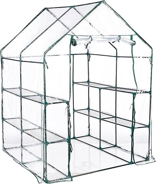 Walk in Greenhouse with 8 Sturdy Shelves and PVC Cover for Indoor or Outdoor Use - 56 x 56 x 76-Inch