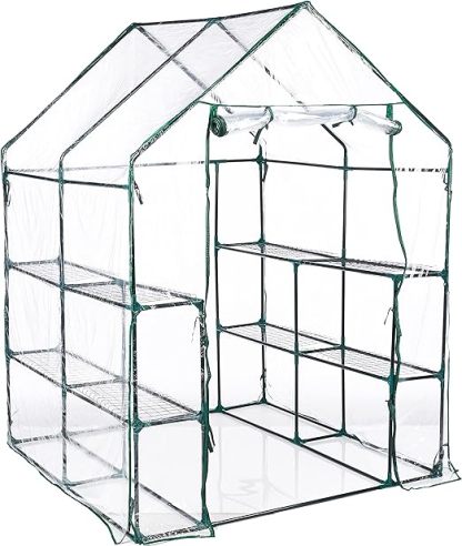 Walk in Greenhouse with 8 Sturdy Shelves and PVC Cover for Indoor or Outdoor Use - 56 x 56 x 76-Inch