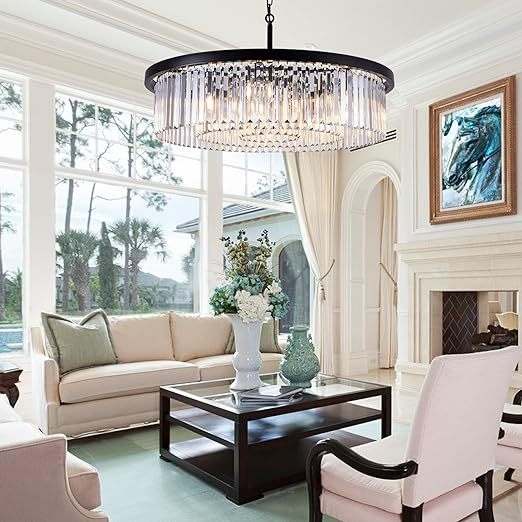 Crystal Chandeliers,9 Lights Large Black Light Fixture,3 Tiers Modern Farmhouse Chandelier for Dining Room,Round Ceiling Light Fixture for Living Room,Kitchen,Bedroom,Foyer, Entryway,W-33.46”