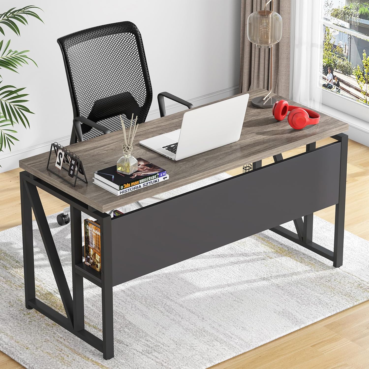 L Shaped Desk with Drawer Cabinet, 55" Executive Computer Desk and lateral File Cabinet