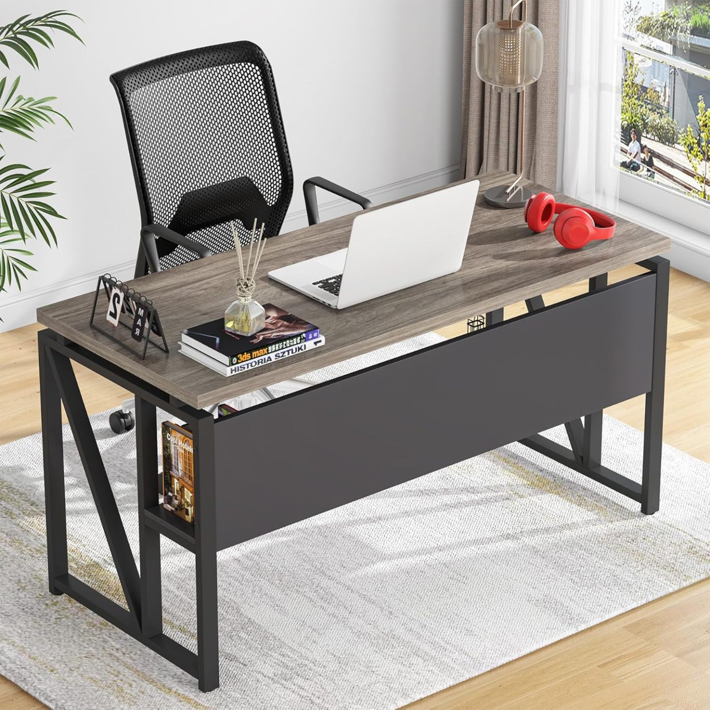 L Shaped Desk with Drawer Cabinet, 55" Executive Computer Desk and lateral File Cabinet