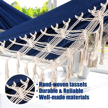 Garden Cotton Hammock Comfortable Fabric Elegant Deluxe Tassels Durable Swing Hammock Up to 450lbs Portable Hammock with Travel Bag,Perfect for Porch Patio Yard Bedroom Outdoor/Indoor