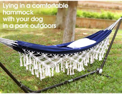 Garden Cotton Hammock Comfortable Fabric Elegant Deluxe Tassels Durable Swing Hammock Up to 450lbs Portable Hammock with Travel Bag,Perfect for Porch Patio Yard Bedroom Outdoor/Indoor