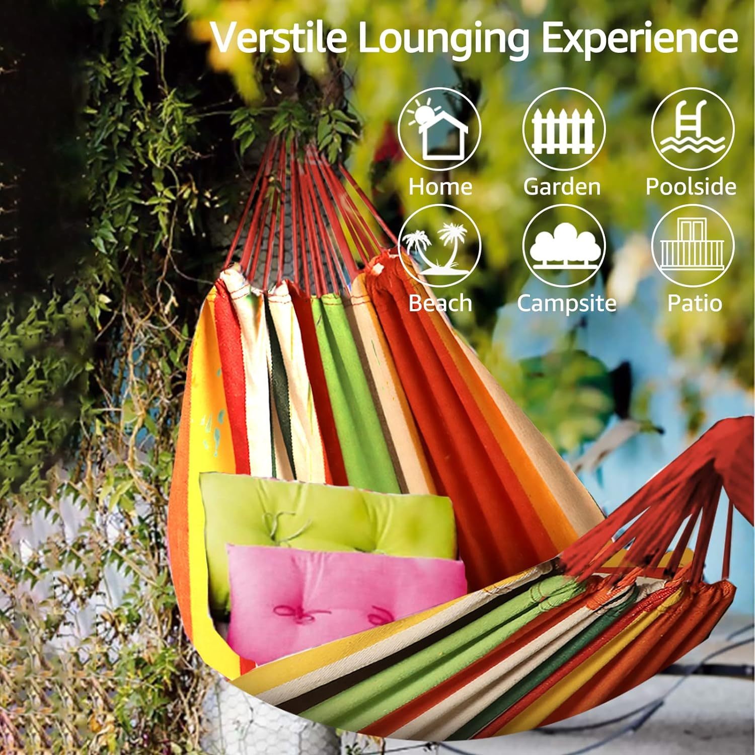 Garden Cotton Hammock Comfortable Fabric Hammock with Tree Straps for Hanging Durable Hammock Up to 660lbs Portable Hammock with Travel Bag,Perfect for Camping Outdoor/Indoor Patio Backyard