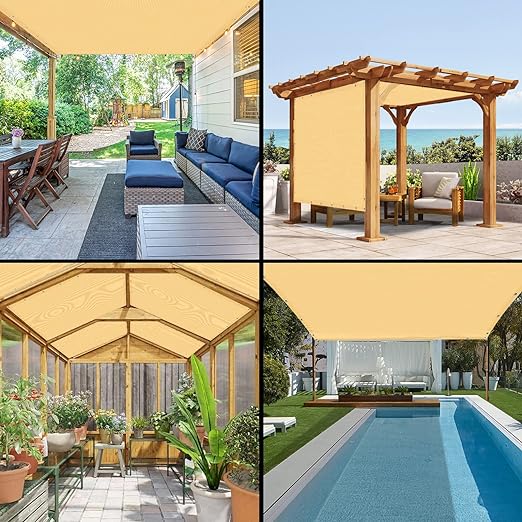 Durable 8x12 FT Outdoor Sun Shade Cloth 95% UV Protection Pergola Shade Cover HDPE Material Breathable Shade Fabric with Grommets for Patio Porch Pergola,Sand(We Customized)