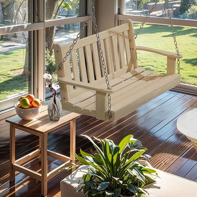 Outdoor Patio Hanging Wooden Porch Swing 4FT with Chains