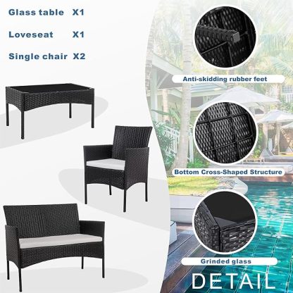 4 Piece Outdoor Patio Furniture Sets, Small Wicker Patio Conversation Furniture Rattan Chair Set
