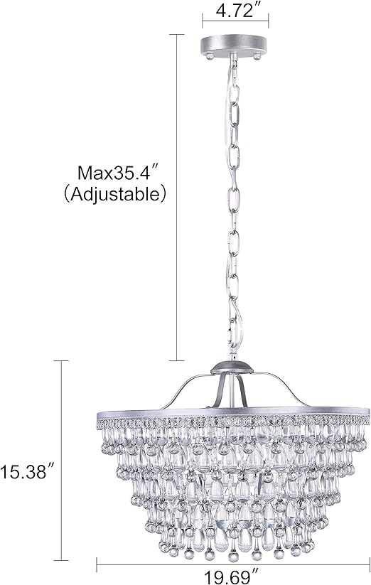 20 Inch Crystal Chandeliers, 6 Lights 5 Tiers Crystal Light, Adjustable Ceiling Pendant Lights, Modern Hanging Chandelier Lighting Fixture for Dining Room, Bedroom, Hallway, Bar, Kitchen, Bath