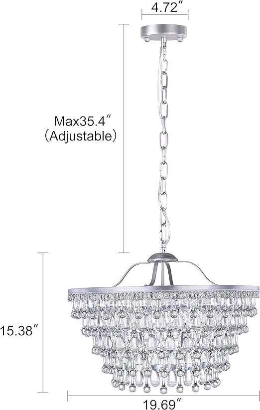 20 Inch Crystal Chandeliers, 6 Lights 5 Tiers Crystal Light, Adjustable Ceiling Pendant Lights, Modern Hanging Chandelier Lighting Fixture for Dining Room, Bedroom, Hallway, Bar, Kitchen, Bath