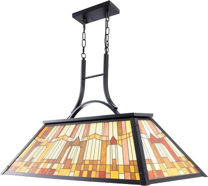 3-Lights Pool Table Lamp with Tiffany-Style Shade for 7' 8' 9' Table, 43.3” Vintage Billiards Light Fixtures Ceiling for Man Cave Club Bar Game Game Room