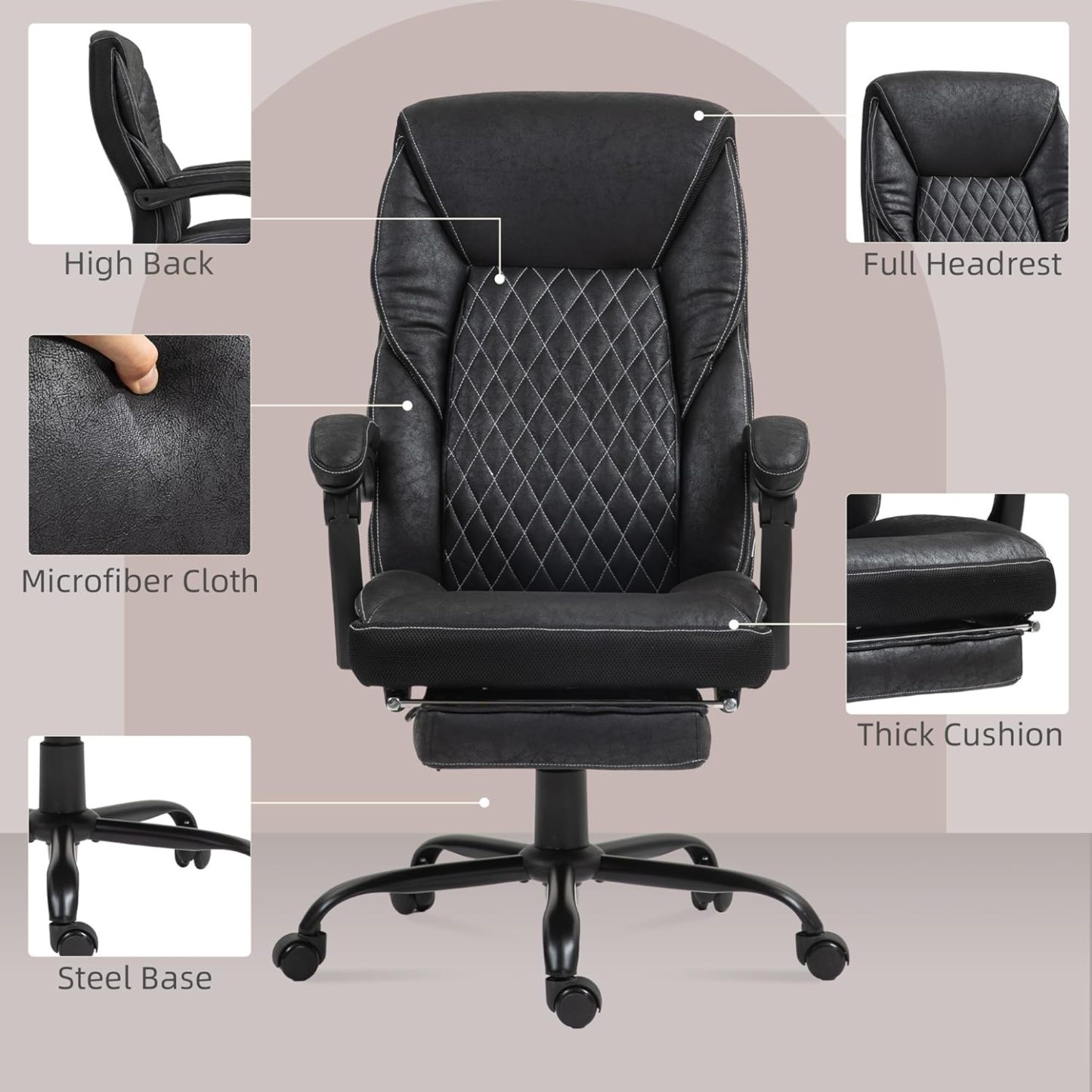 Reclining Swivel Chair with High Back and Adjustable Height