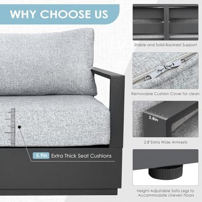 Thick Aluminum Patio Furniture with Thick Cushion Conversation Set with 53" Propane Fire Pit Table