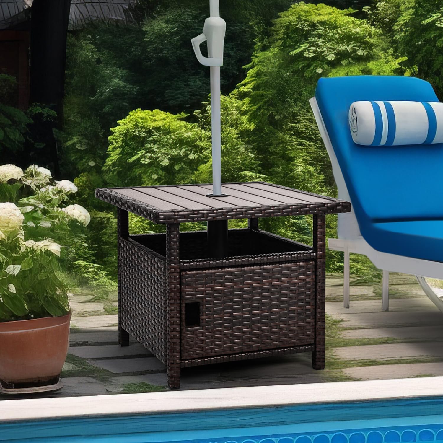 Umbrella Table with 2 Weight Bags Outdoor Patio Umbrella Side Table with Umbrella Hole