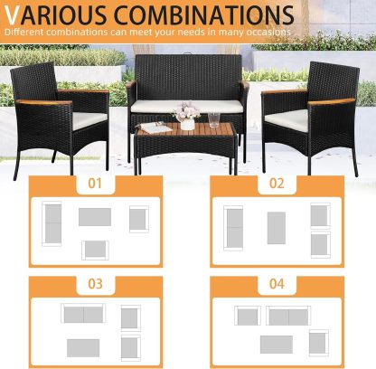 4-Piece Patio Furniture Set, Outdoor Wicker Patio Conversation Furniture Set